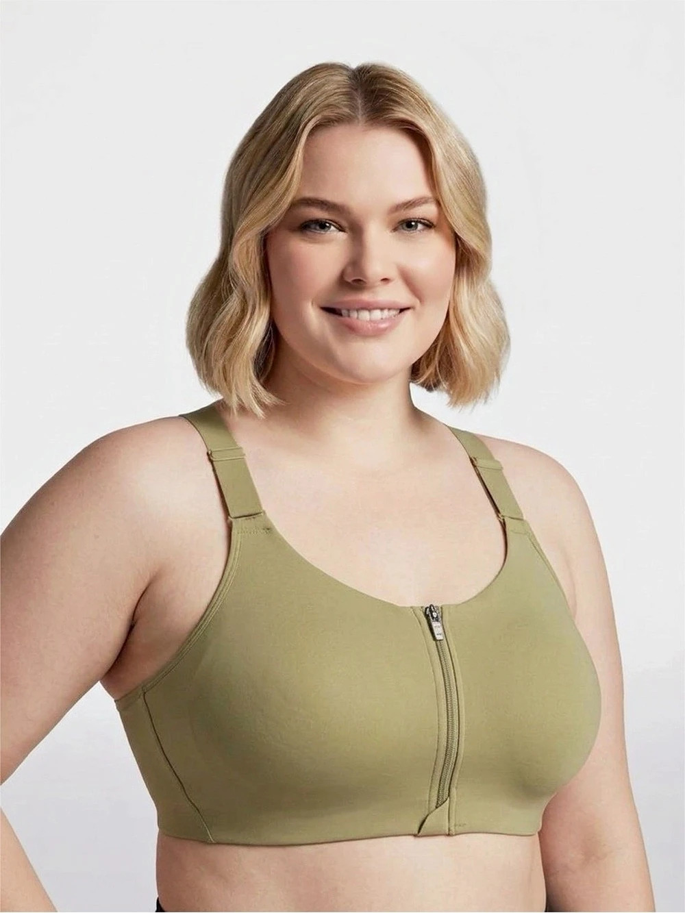 All In Motion 1-Piece Zip Front Sports Bra in Green Size Large NWT